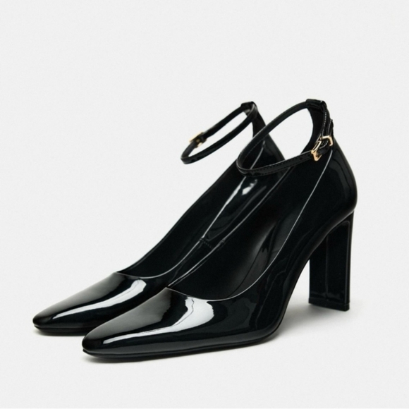 ZARA BLACK HEEL PATTERN LEATHER CLOSED SHOES - Picture 3 of 4